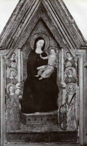 Anonimo — Maestro delle Immagini domenicane - sec. XIV - Madonna con Bambino in trono, santi e angeli — particolare